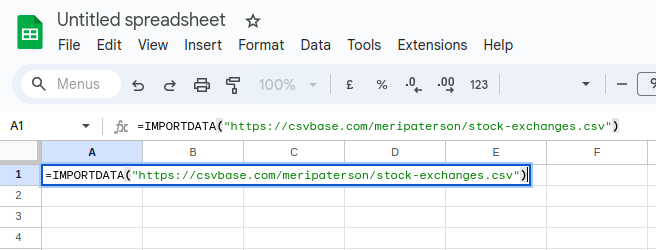 screenshot of IMPORTDATA